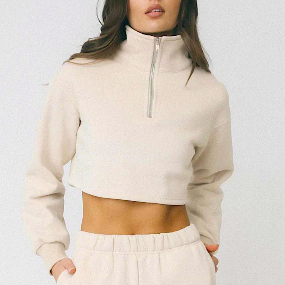XLE the Label Mattie Crop Sweatshirt 1/2 Zip High Neck Pullover Sweatshirt - Picture 16 of 16